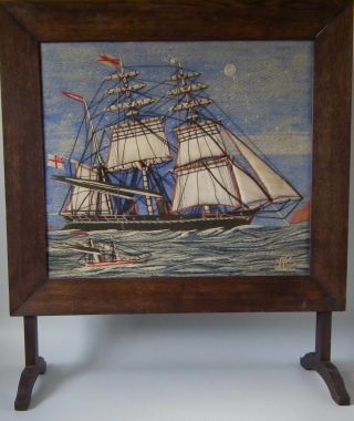 Sailors Woolwork Picture Of A Steamship In A Firescreen