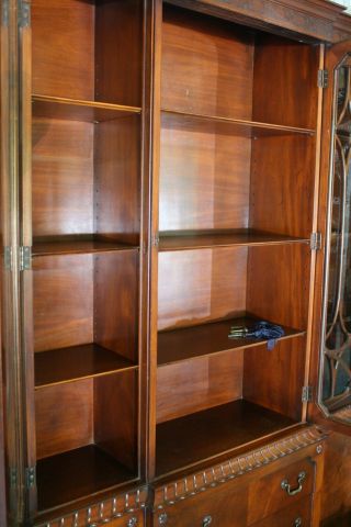 Antique Mahogany Breakfront Cabinet Bookcase Adjust Shelves Skeleton Keys 2