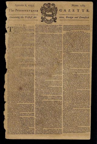 Benjamin Franklin Postmaster 1753 Pennsylvania Gazette Rare Newspaper