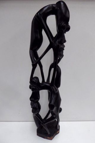 African Hand Carved Wooden Ebony Totem Carving Ceremonial Figure Statue