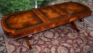 1910 Antique Weiman English Regency Mahogany Leather Top Extending Coffee Table