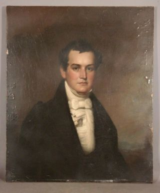 Lg 19thc Antique American Empire Era Gentleman Portrait Oil Painting Old Frame