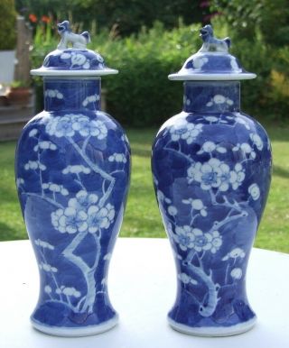 Pair Antique Chinese Porcelain - Oriental Prunus Patterned Vases