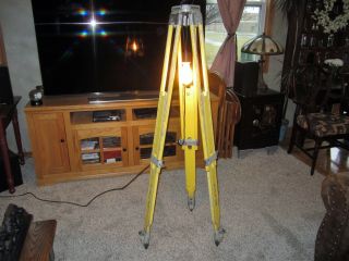 Industrial Wood Metal Adjustable Surveying Stand Shabby Floor Lamp Chic Tripod