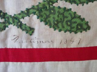 Antique Dated 1847 Signed Baltimore Album QUILT Bird Floral Prussian Stuffed 12