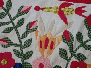 Antique Dated 1847 Signed Baltimore Album QUILT Bird Floral Prussian Stuffed 5