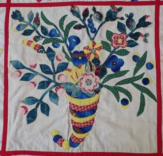 Antique Dated 1847 Signed Baltimore Album QUILT Bird Floral Prussian Stuffed 6