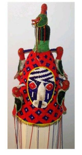 Vintage Nigerian Yoruba Beaded Crown Birds 20 " Great Detail