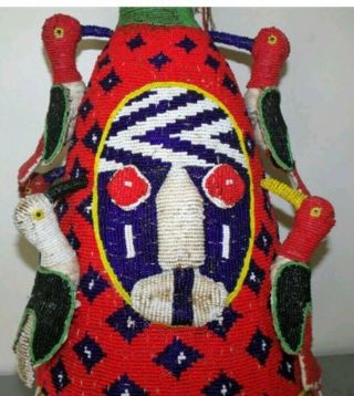 Vintage Nigerian Yoruba Beaded Crown Birds 20 