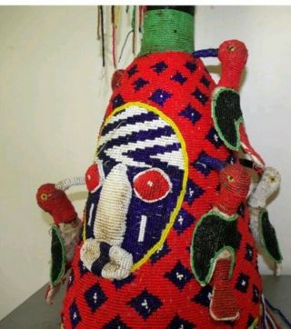 Vintage Nigerian Yoruba Beaded Crown Birds 20 