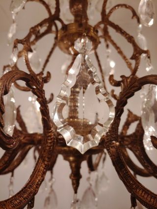 Vintage Ornate Antique 8 Arm 8 Light Glass Prisms Brass Spanish Chandelier 5
