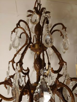 Vintage Ornate Antique 8 Arm 8 Light Glass Prisms Brass Spanish Chandelier 9