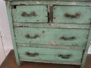 Old Primitive Green Paint Four Drawers Wood Cabinet American Find AAFA 2