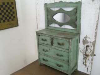Old Primitive Green Paint Four Drawers Wood Cabinet American Find AAFA 3