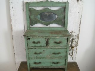 Old Primitive Green Paint Four Drawers Wood Cabinet American Find AAFA 4