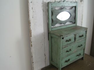 Old Primitive Green Paint Four Drawers Wood Cabinet American Find AAFA 6