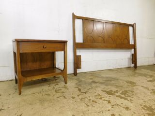 Mid Century Modern c1966 Broyhill Brasilia Full Queen Bed Walnut Headboard 60 