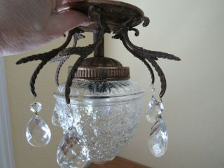 Vintage Hollywood Regency Ceiling Light Fixture Flush Mount 6 Crystal Prisms