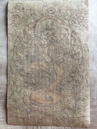 Mongolian Antique Buddhist Old Paper Paint 19c (rare)