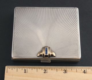Antique WAB Art Deco Sterling Silver 14K Yellow Gold Sapphires Compact Case NR 3
