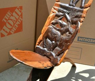 African Malawi Wooden Primitive Hand Carved Chair Birthing Stool 3