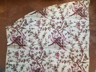 Antique Vtg Printed French Linen Birds Floral 2 yards fabric toile pheasant tree 4