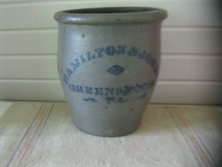 Antique Primitive Stoneware Crock Hamilton & Jones Greensboro Pa