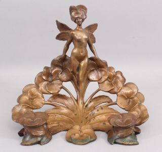 Antique JULES JOUANT French Art Nouveau Nude Fairy Lady Bronze Inkwell Sculpture 3