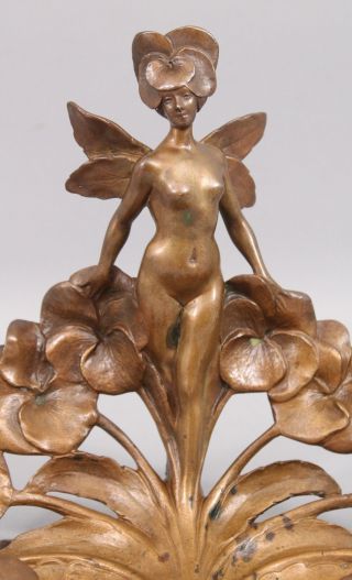 Antique JULES JOUANT French Art Nouveau Nude Fairy Lady Bronze Inkwell Sculpture 5