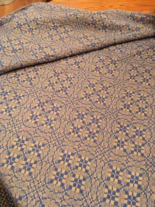 FAMILY HEIRLOOM WEAVERS COVERLET BLUE & FLAX 3