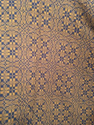 FAMILY HEIRLOOM WEAVERS COVERLET BLUE & FLAX 4