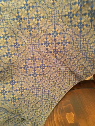 FAMILY HEIRLOOM WEAVERS COVERLET BLUE & FLAX 6