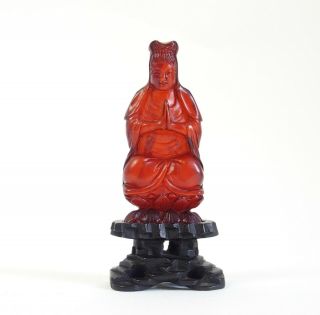 Fine Antique Chinese 19th Century Carved Amber Guanyin
