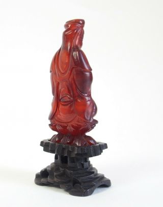 Fine antique Chinese 19th century carved amber Guanyin 5