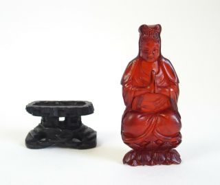 Fine antique Chinese 19th century carved amber Guanyin 6