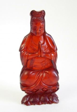 Fine antique Chinese 19th century carved amber Guanyin 7