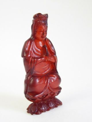 Fine antique Chinese 19th century carved amber Guanyin 8