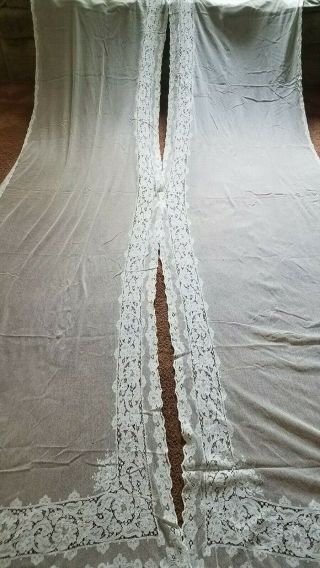 2 pair Antique Vtg 1920 ' s Floral Net Lace Curtains 110 