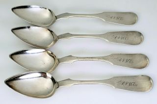 Antique 19th C Theodore Dubosq American Coin Silver Table Spoons California/phil