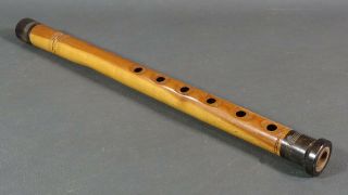 19c.  Antique Fruit Wood Wooden Bull Horn Ends Flute Pipe Kaval Musical Instrument