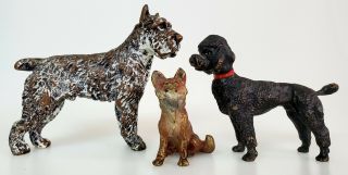 Antique C1900 Vienna Bronze Miniature Dog Figures - A Poddle,  Terrier & Red Fox