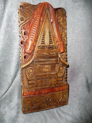 Vtg BATAK Wood Carved Calendar Plaque Lake DANAU TOBA Sumatra Indonesia Tiki Hut 2