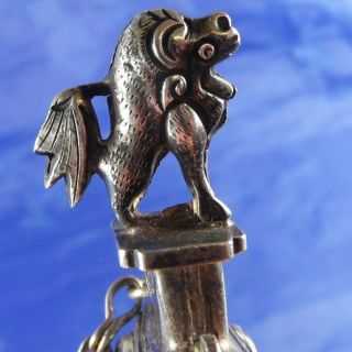 STUNNING ANTIQUE SILVER & CARNELIAN CHINESE DRAGON & BUTTERFLY CHATELAIN 10
