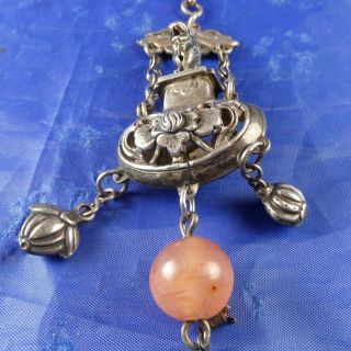 STUNNING ANTIQUE SILVER & CARNELIAN CHINESE DRAGON & BUTTERFLY CHATELAIN 3