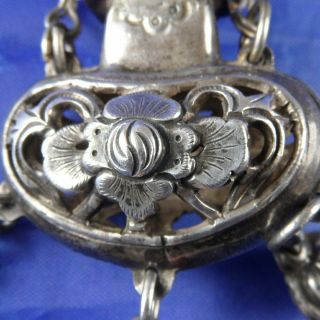 STUNNING ANTIQUE SILVER & CARNELIAN CHINESE DRAGON & BUTTERFLY CHATELAIN 5
