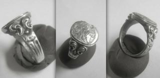 Victorian Christian Silver Ring With Saint Michael Slaying The Dragon,  Prayer