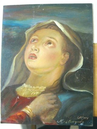 Vintage Retablo On Tin Image Of Mary Magdalene In