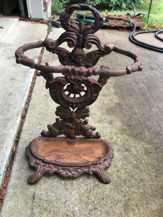 Vintage Antique Cast Iron Umbrella Stand Fireplace Stand Sea Shell Base