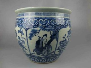 Chinese Antique Porcelain Blue And White Character Pattern Cylinder