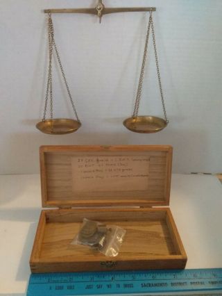 Vintage Balance Scale With Wood Box And Weights.